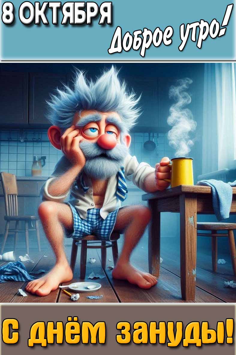 Открытка "8 октября доброе утро! С днём зануды!"