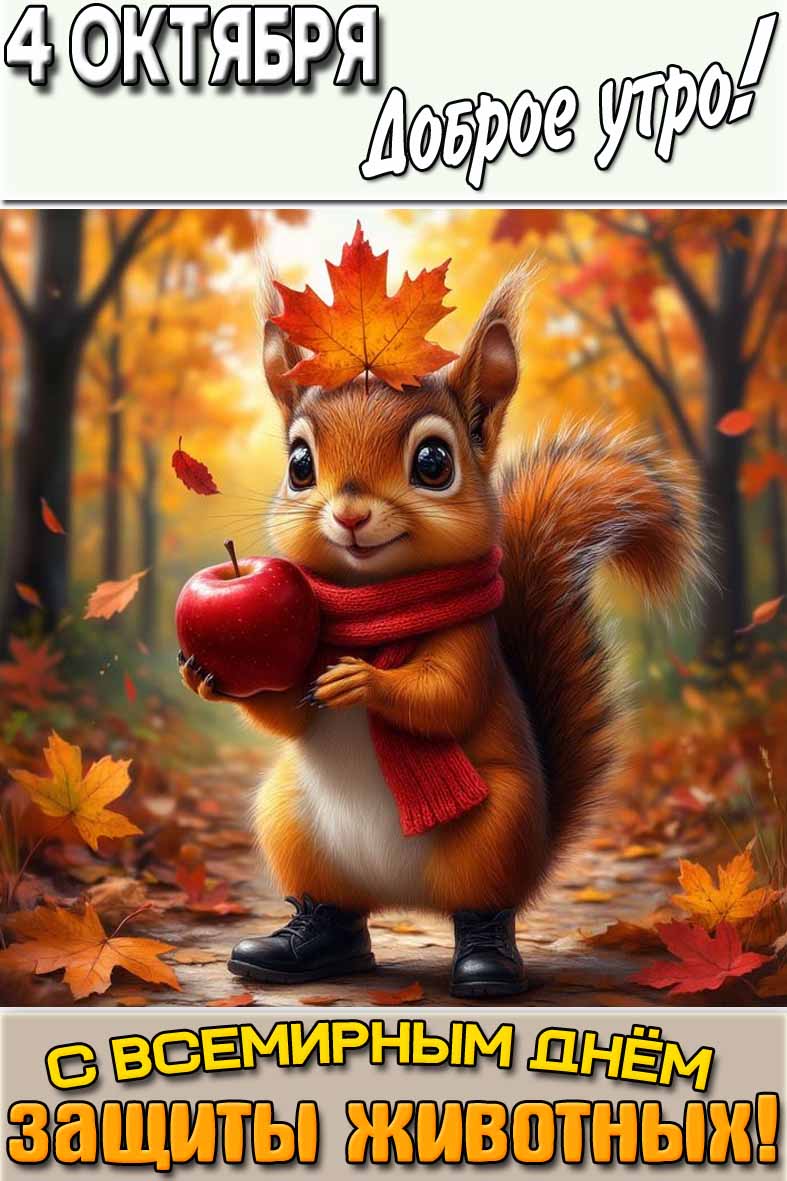Открытка "4 октября доброе утро! С Всемирным днём защиты животных!"