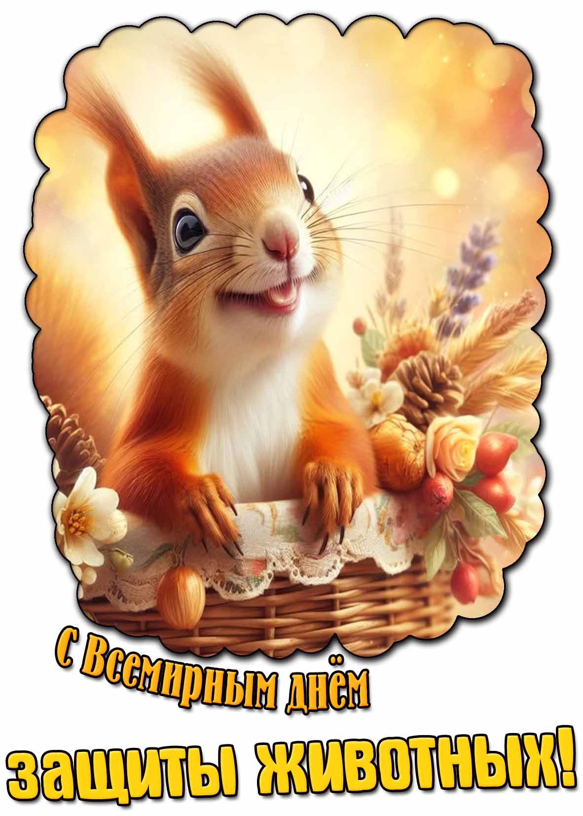 С Всемирным днём защиты животных! - красивая открытка с белкой