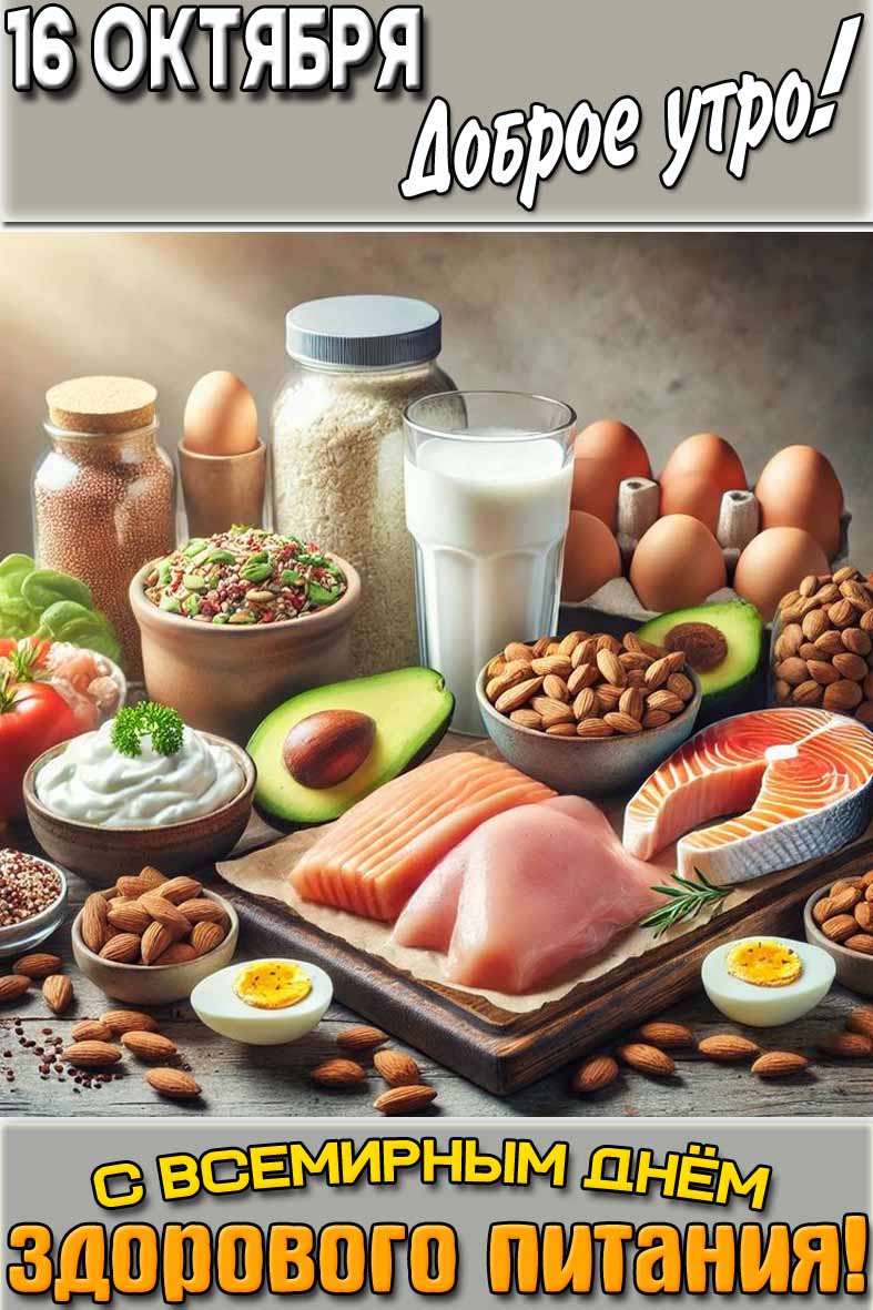 Открытка "16 октября доброе утро! С Всемирным днём здорового питания!"