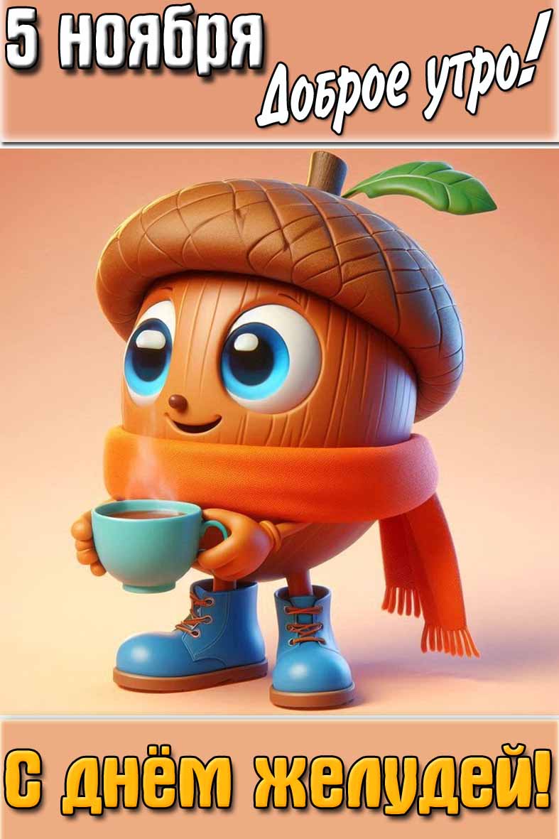 Открытка "5 ноября доброе утро! С днём желудей!"