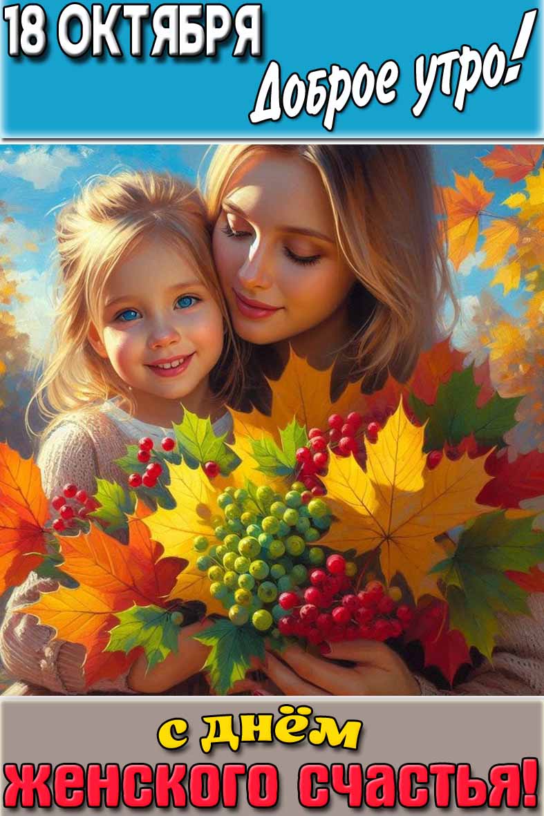 Открытка "18 октября доброе утро! С днём женского счастья!"