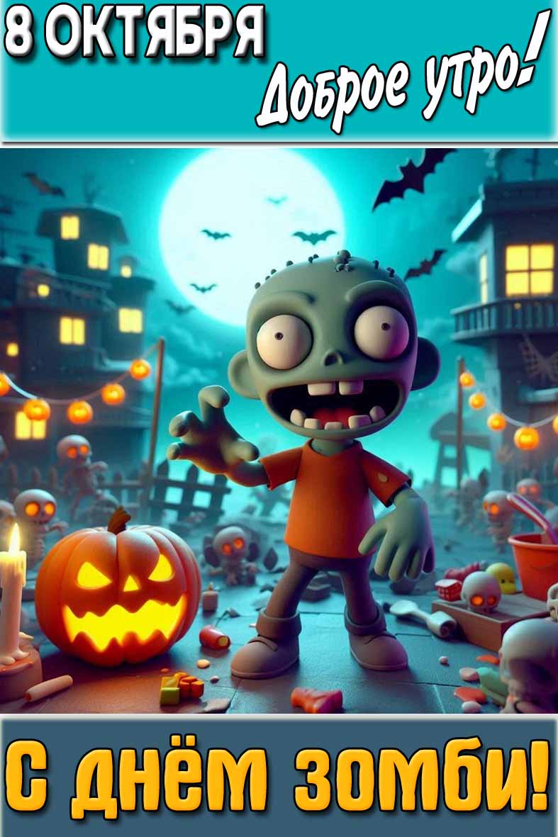 Открытка "8 октября доброе утро! С днём зомби!"