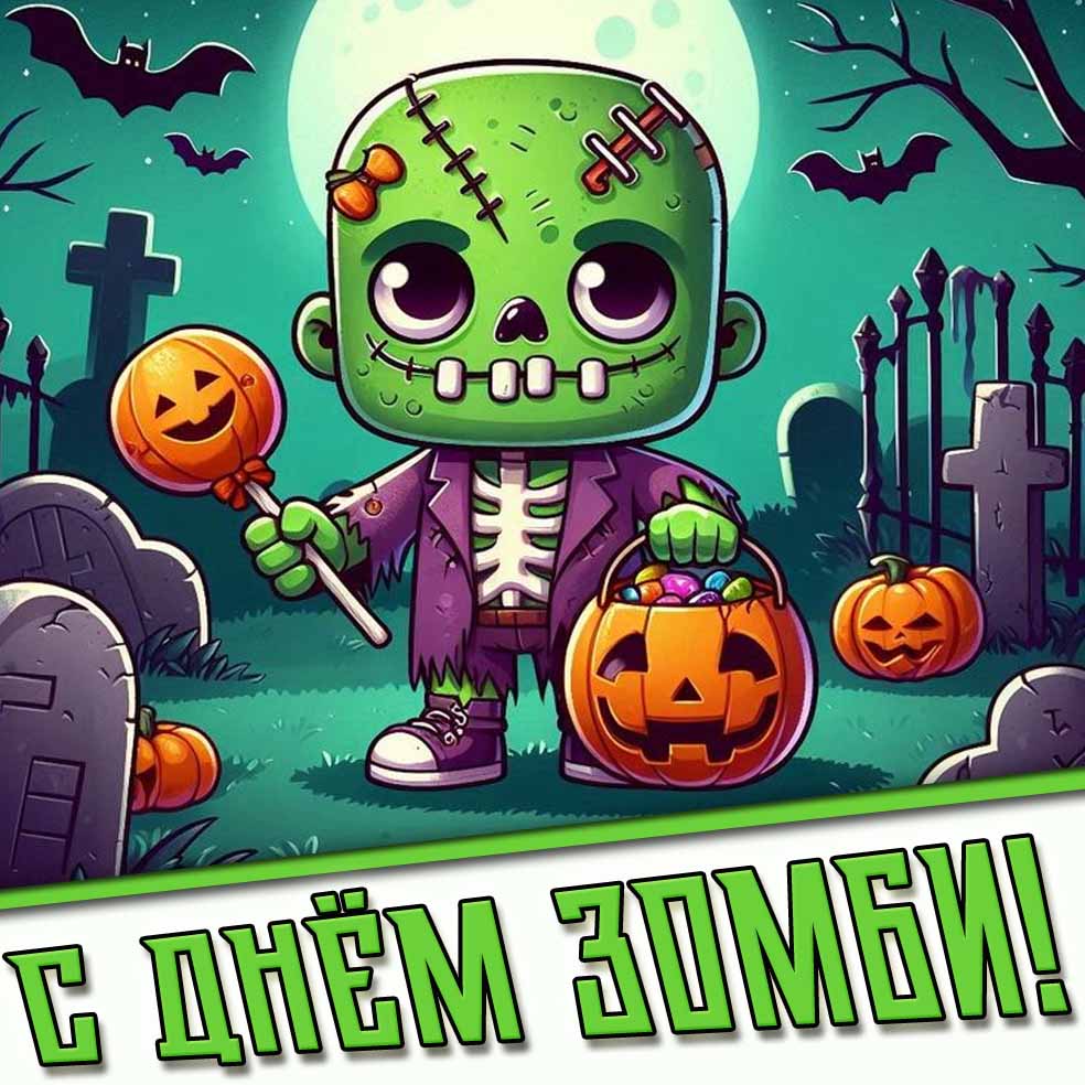 С днём зомби! - прикольная открытка для детей