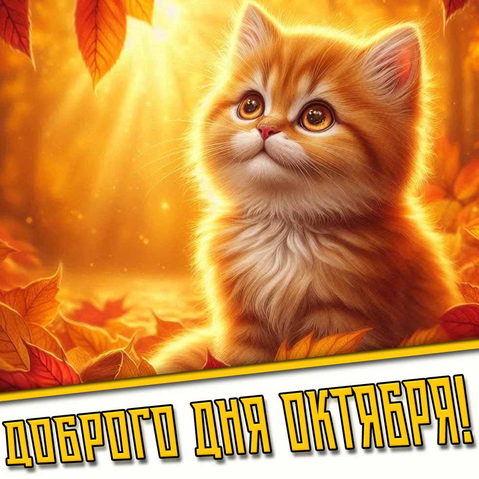 Доброго дня октября! - солнечная картинка с котёнком