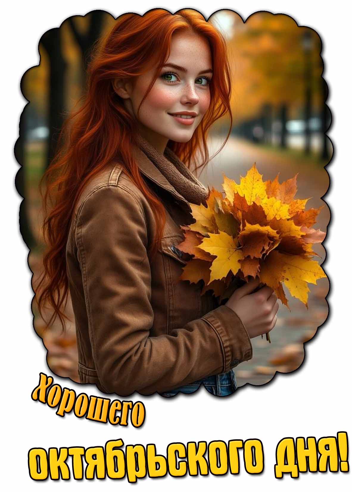 Хорошего октябрьского дня! - осенняя открытка с девушкой