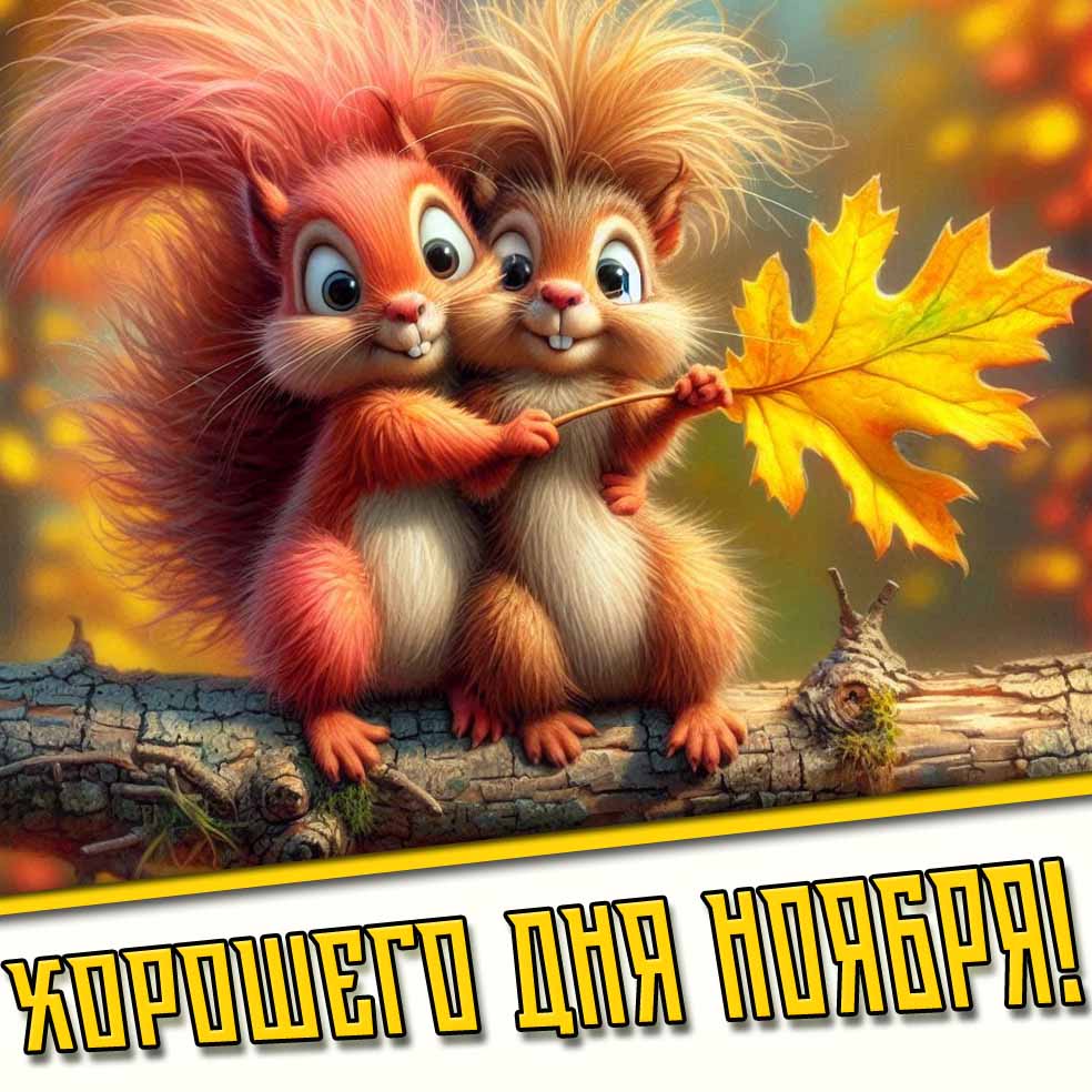 Хорошего дня ноября! - прикольная картинка с белками