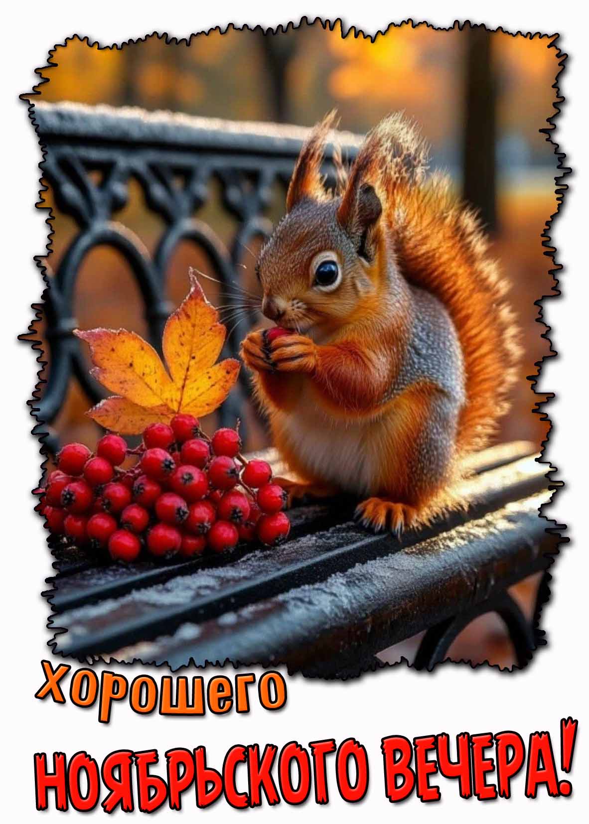 Хорошего ноябрьского вечера! - открытка с белочкой