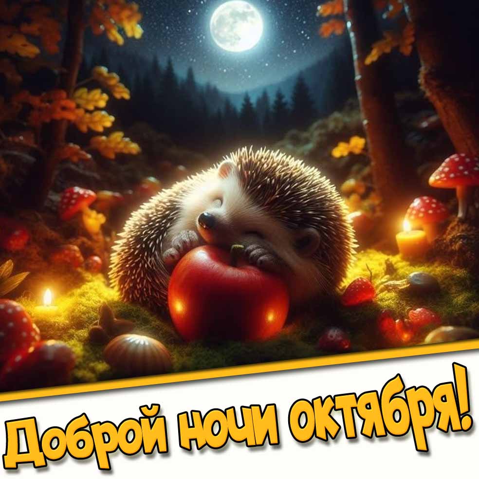Доброй ночи октября! - осенняя картинка с ёжиком