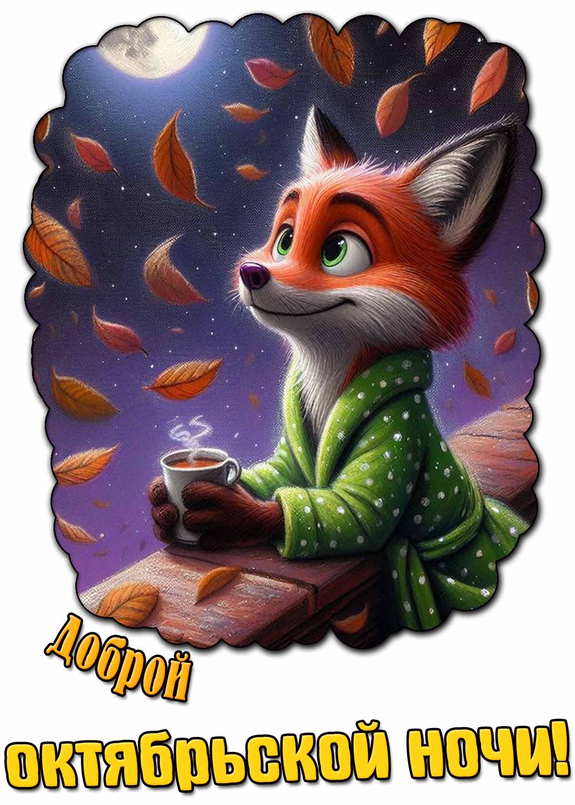 Мультяшная открытка доброй октябрьской ночи