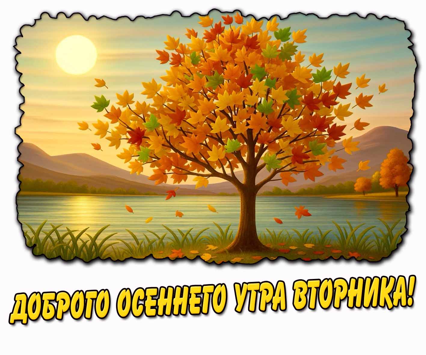 Доброго осеннего утра вторника! - рисунок с деревом