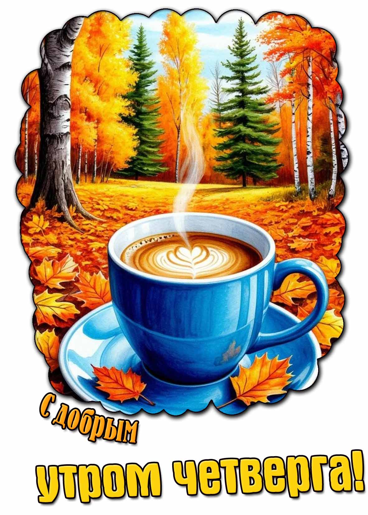 С добрым утром четверга! - осенняя картинка с кофе