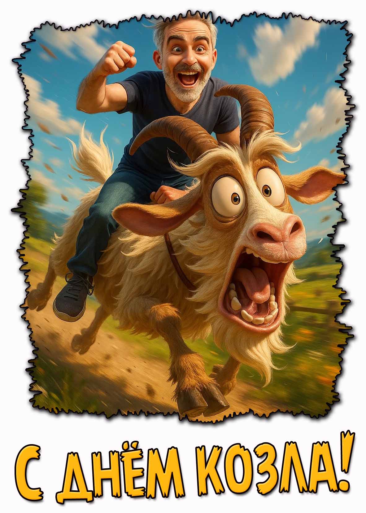 Смешная открытка с днём козла