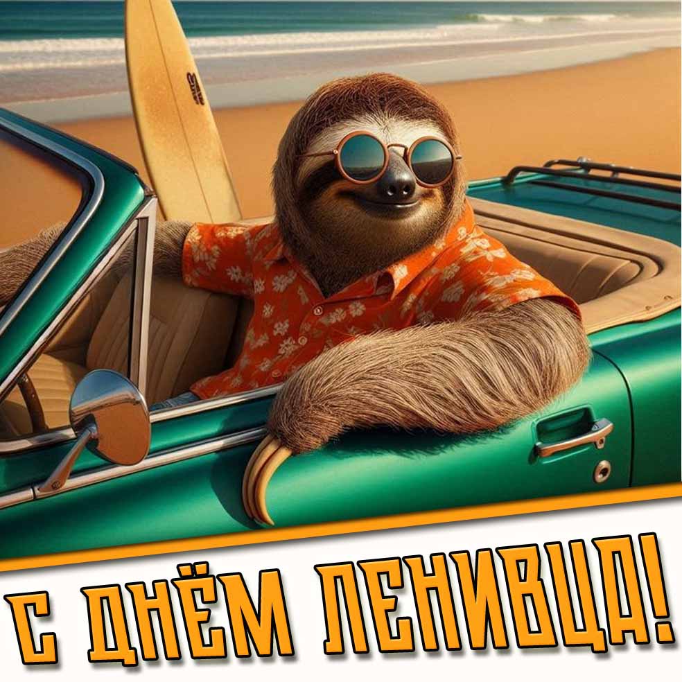 Прикольная открытка с днём ленивца