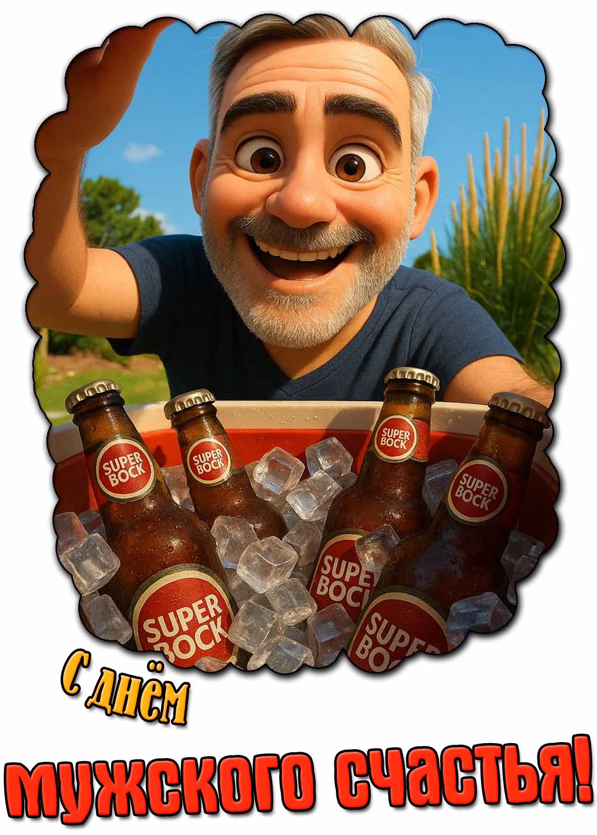 С днём мужского счастья! - прикольная открытка с пивом