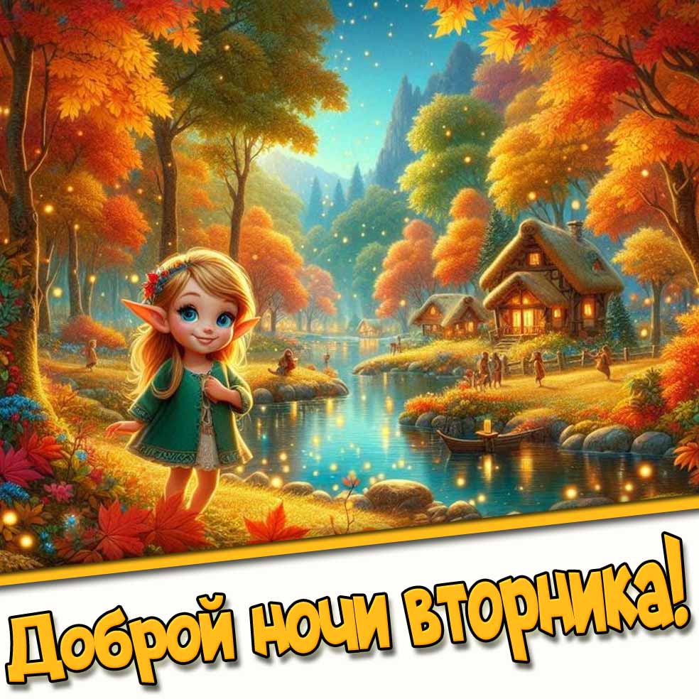 Доброй ночи вторника! - осенняя фэнтези открытка