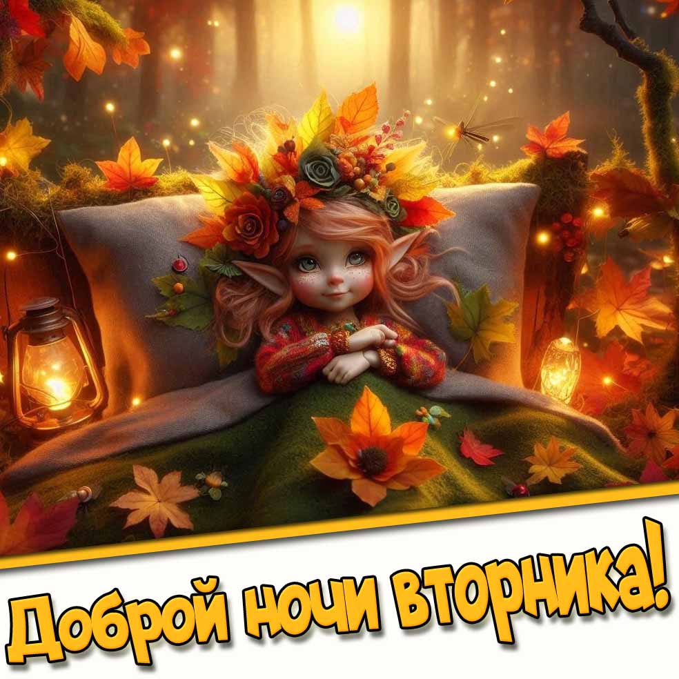 Доброй ночи вторника! - осенняя картинка с феей