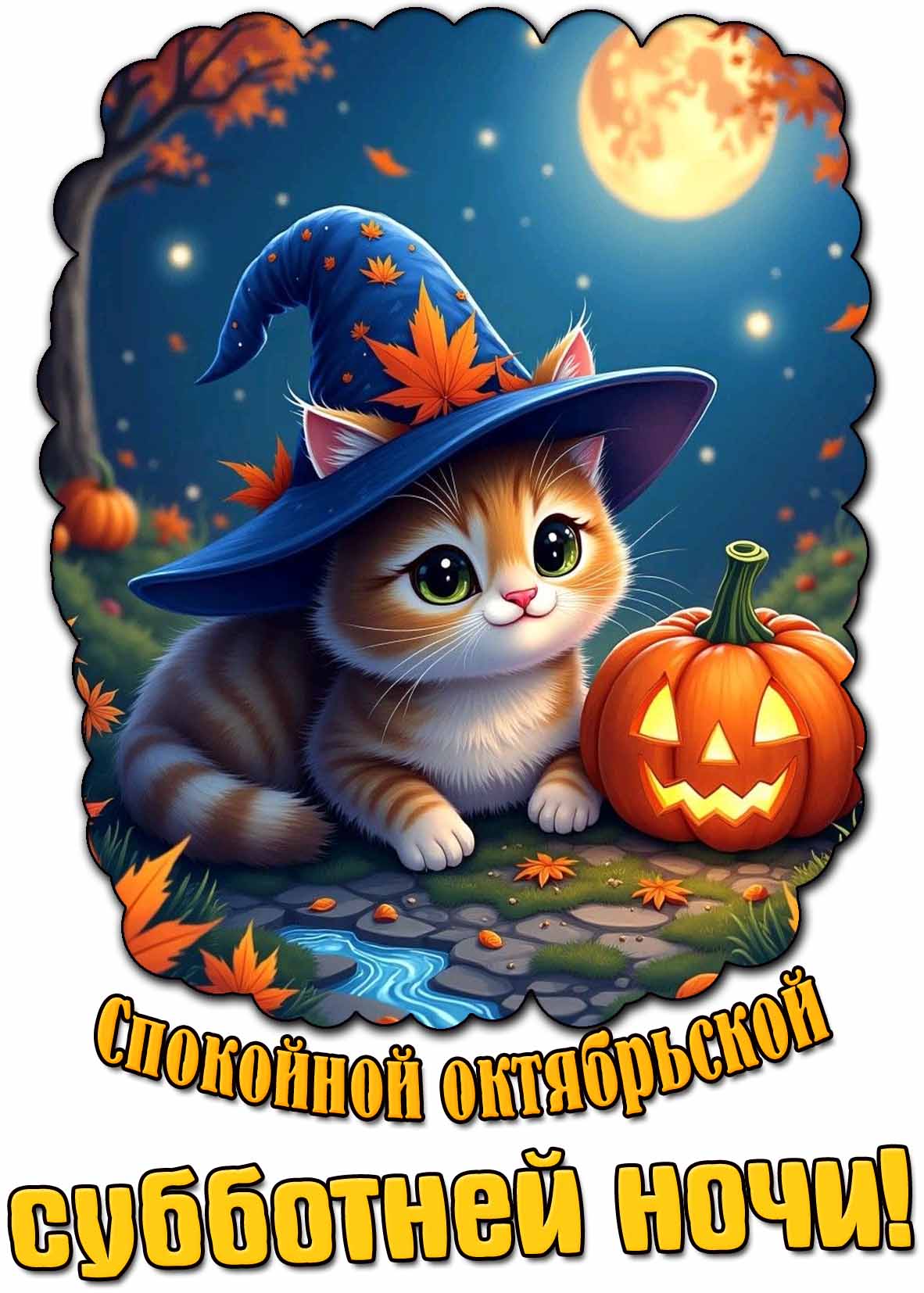 Открытка спокойной октябрьской субботней ночи