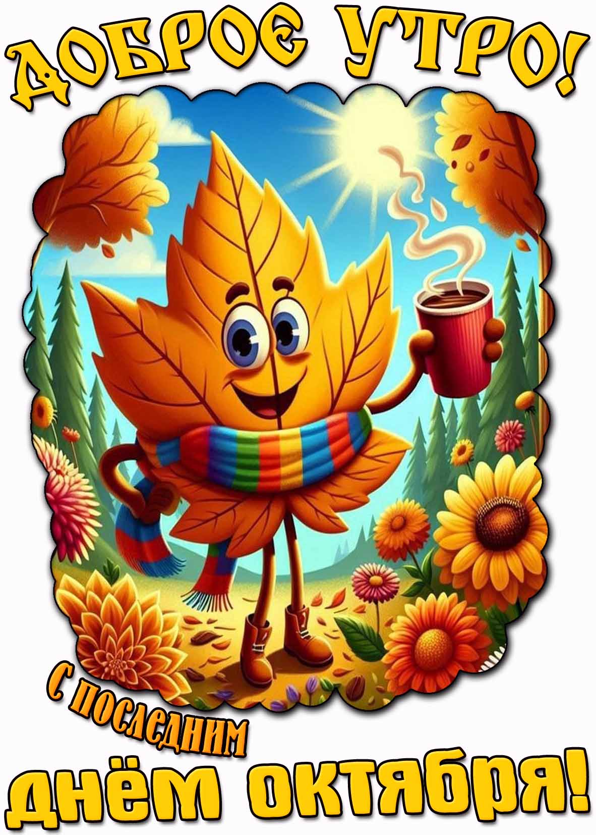 Открытка "Доброе утро! С последним днём октября!"