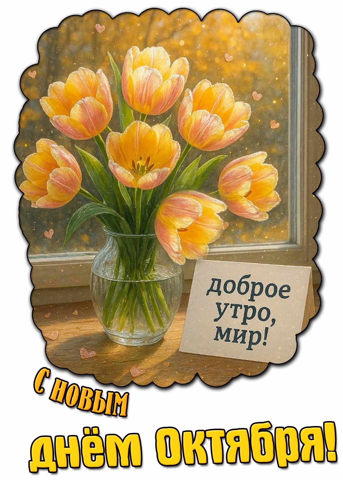 Открытка "Доброе утро, мир! С новым днём Октября!"