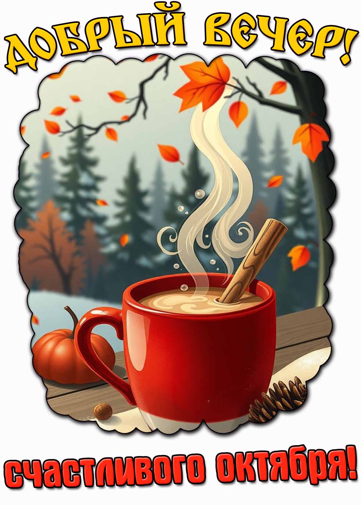 Открытка "Добрый вечер! Счастливого октября!"