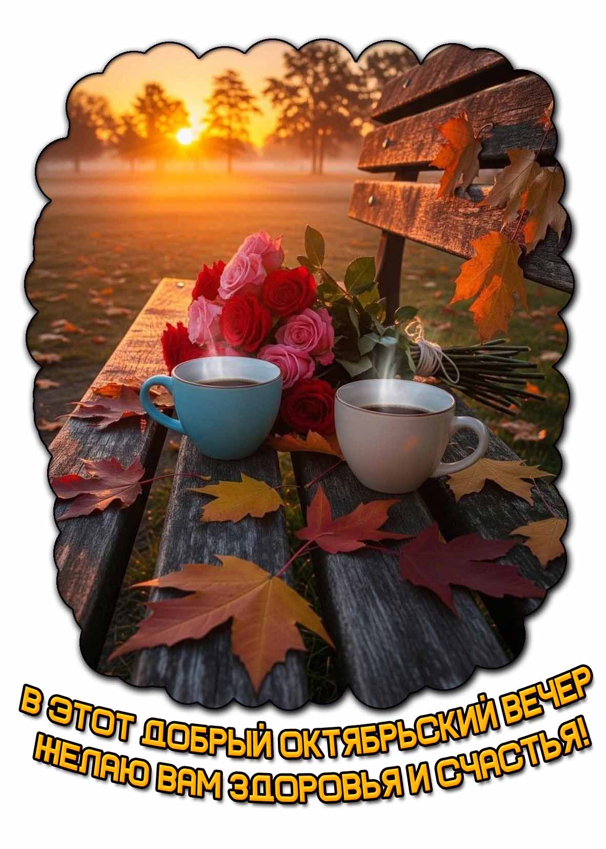 Открытка в этот добрый октябрьский вечер Желаю вам здоровья и счастья!