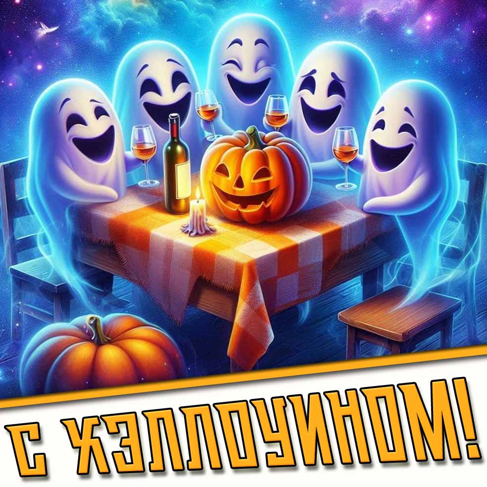 С Хэллоуином! - смешная открытка с призраками