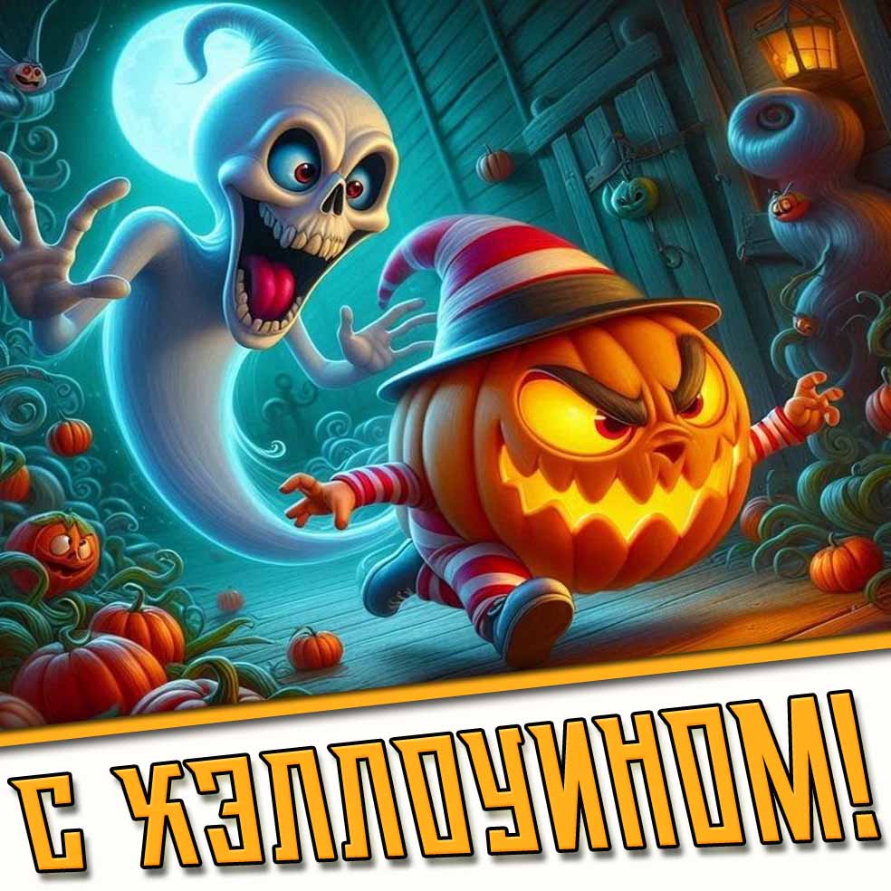 Мультяшная открытка с Хэллоуином