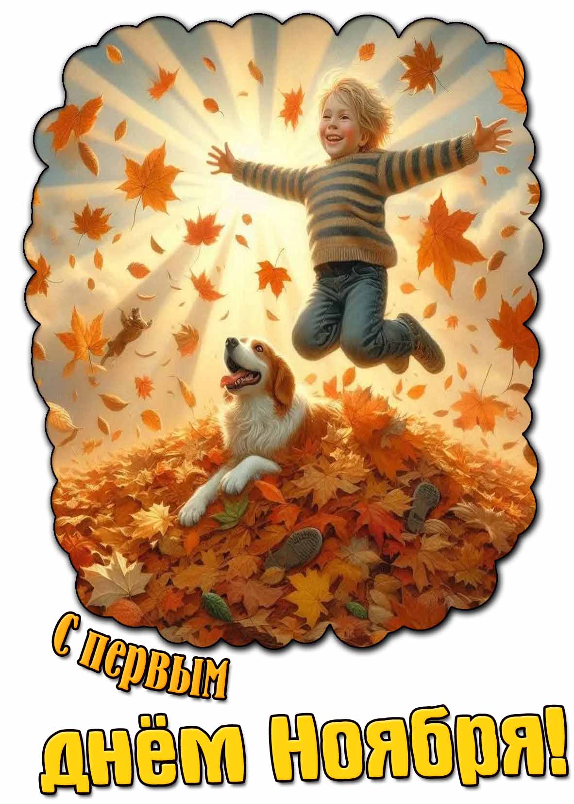 С первым днём Ноября! - позитивная открытка
