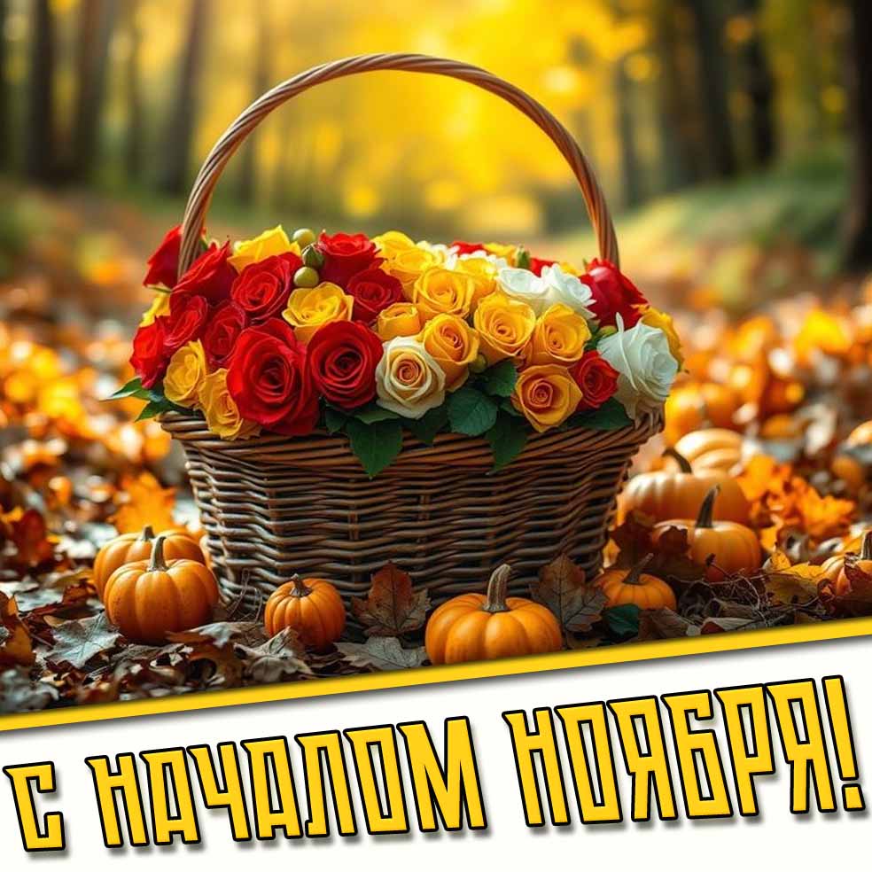 С началом ноября! - открытка с корзиной роз