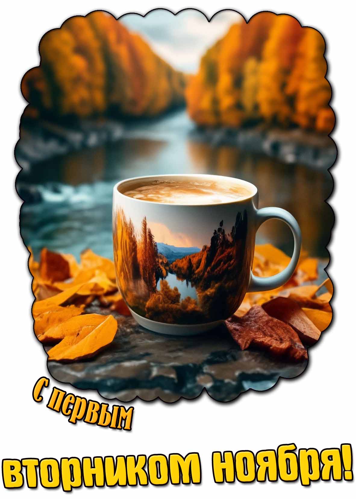 С первым вторником ноября! - открытка с кофе