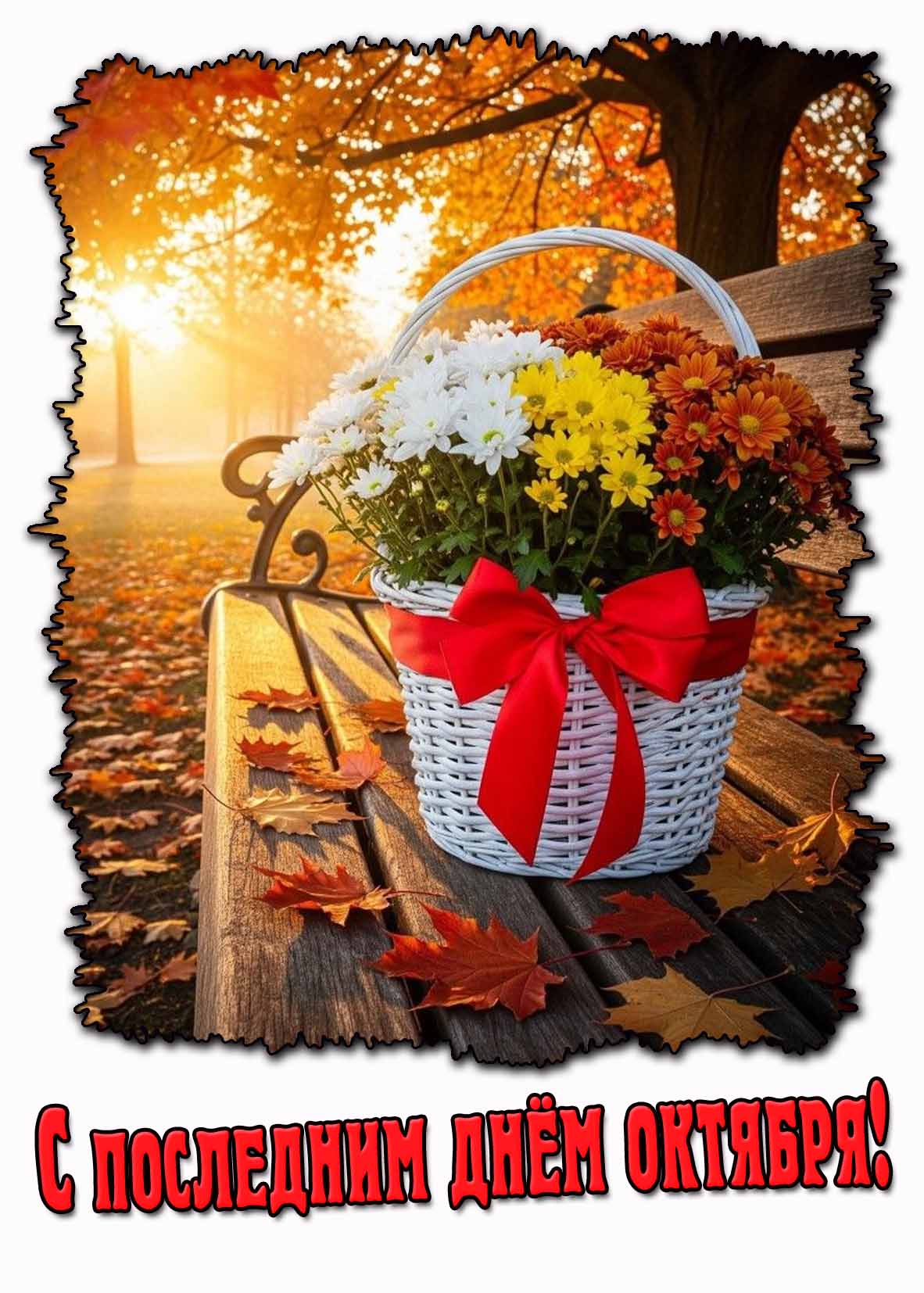 С последним днём октября! - открытка с цветами