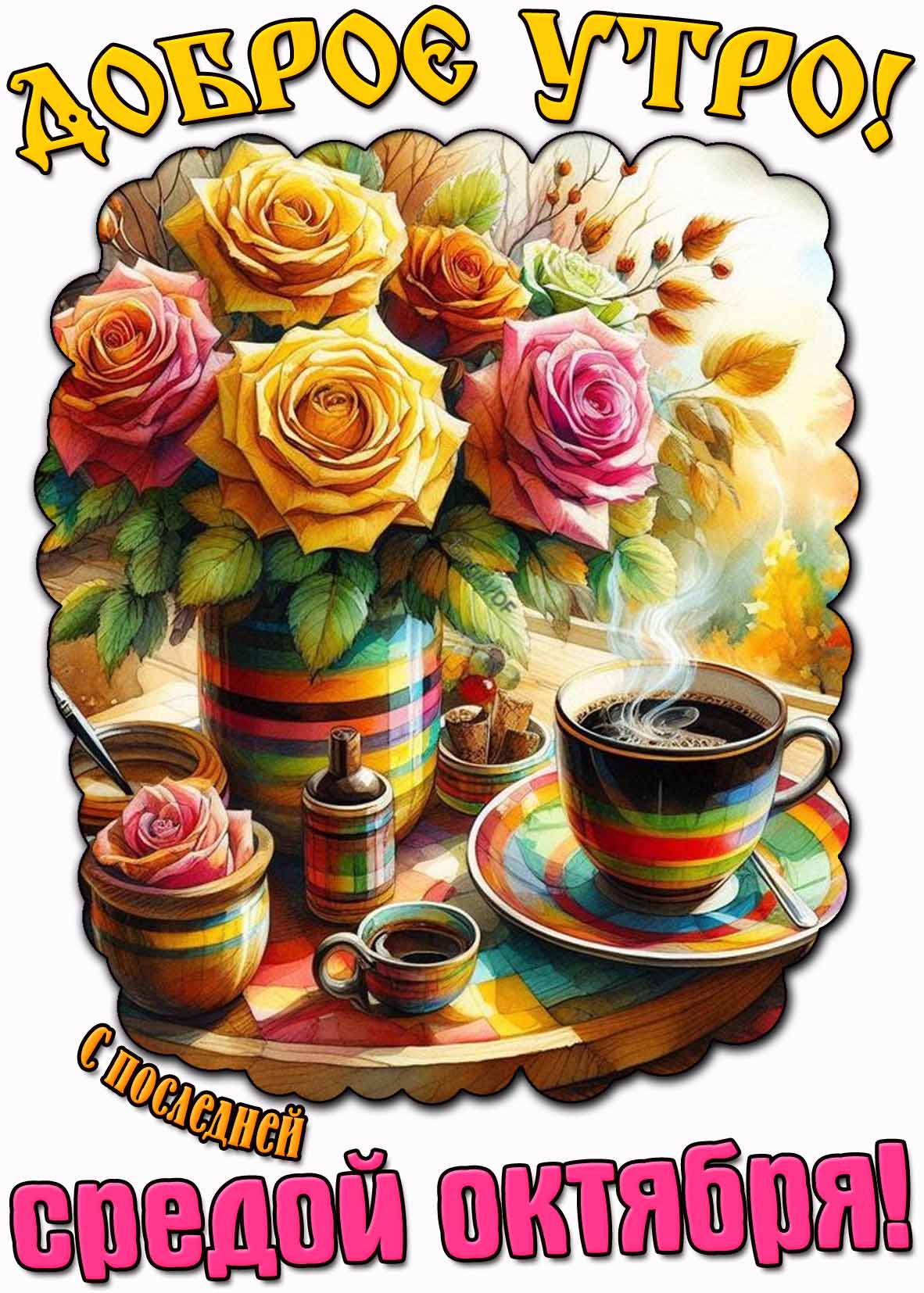 Красивая открытка "Доброе утро! С последней средой октября!"