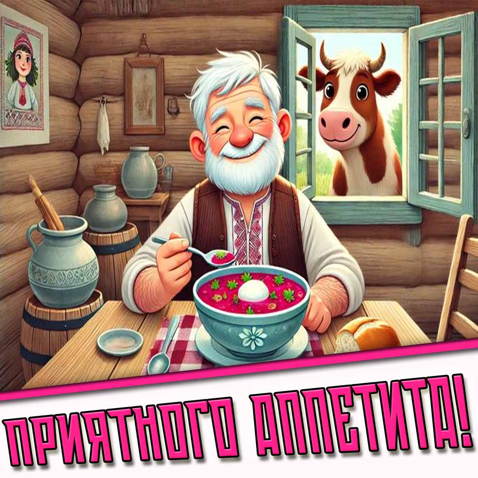 Картинка "Приятного аппетита!" с борщом