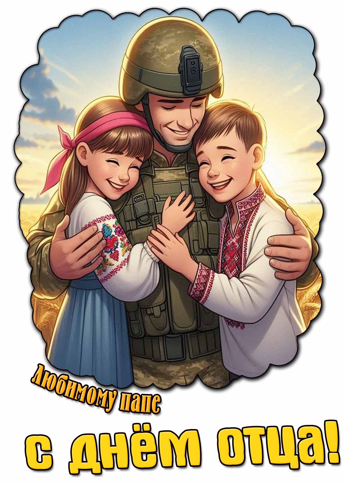 Красивая открытка для поздравления любимому папе с днём отца для военнослужащего! Особенного актуально сейчас для, тех кто служит в зоне СВО! Открытка "Любимому папе! С днём отца!" - для военного