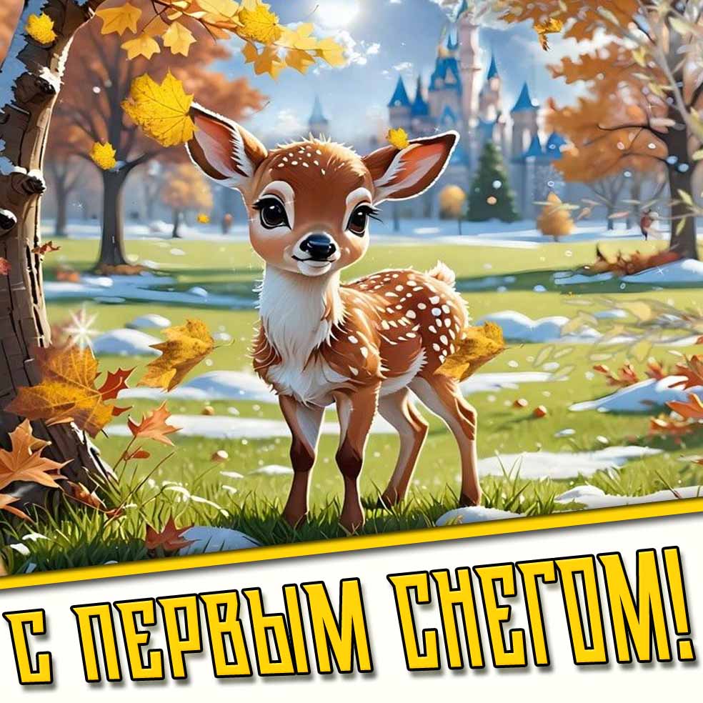 С первым снегом! - мультяшная картинка