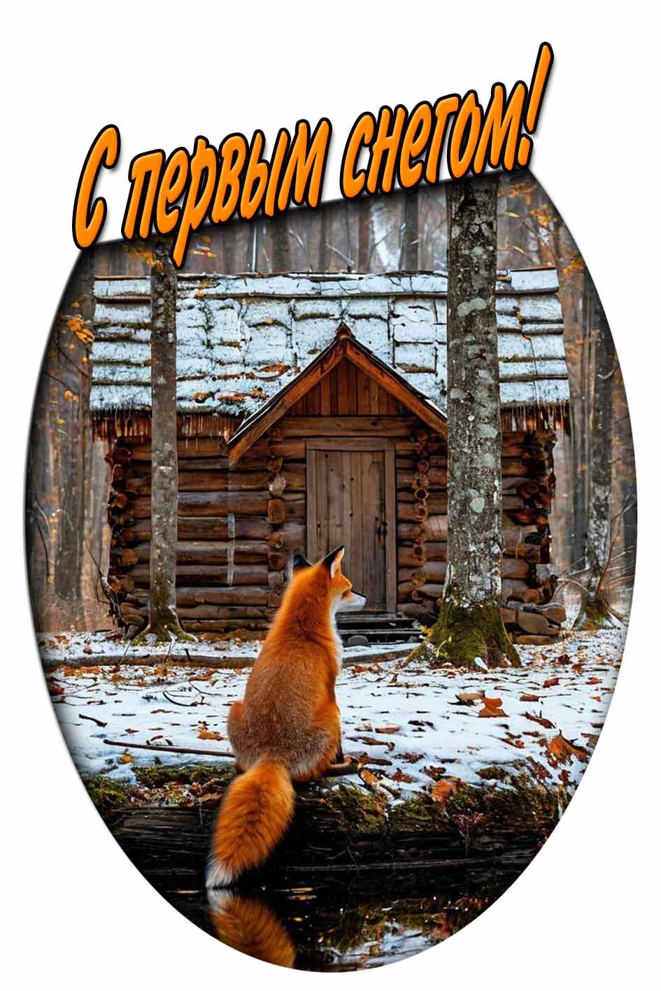 Картинка с первым снегом с лисой