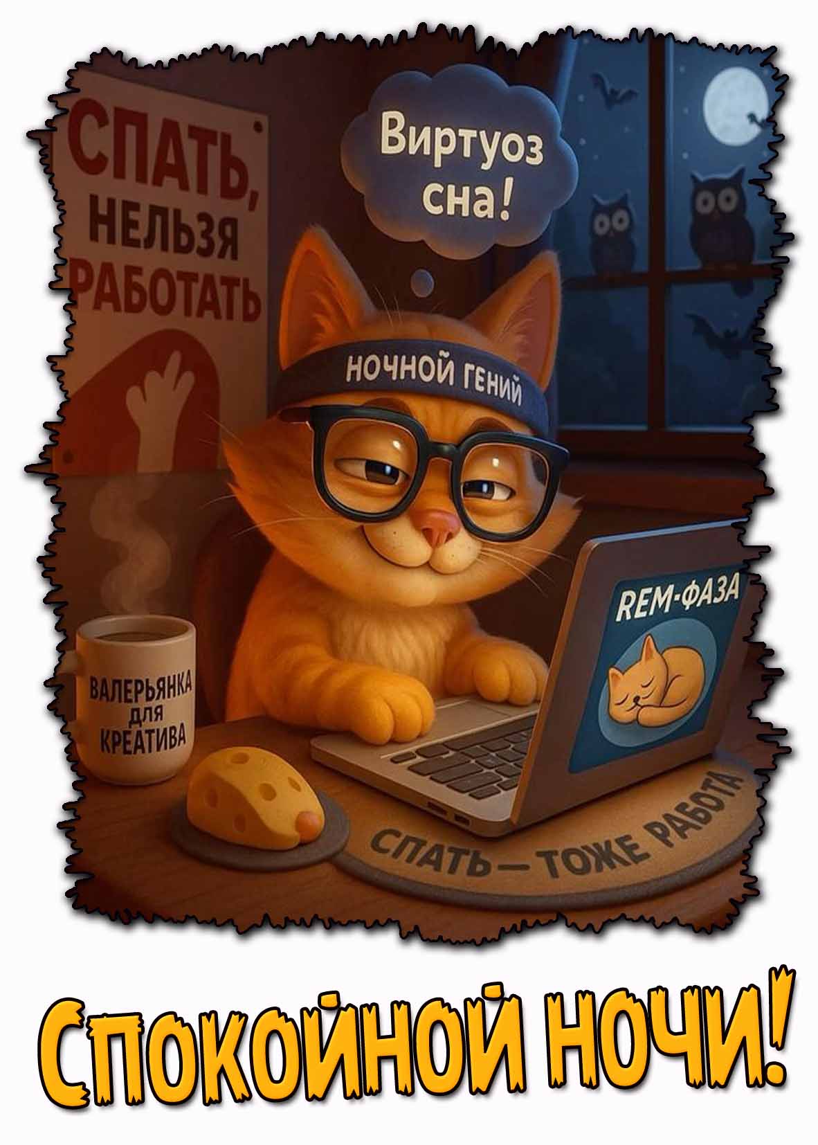 Прикольная картинка "Спокойной ночи! Спать тоже работа!"