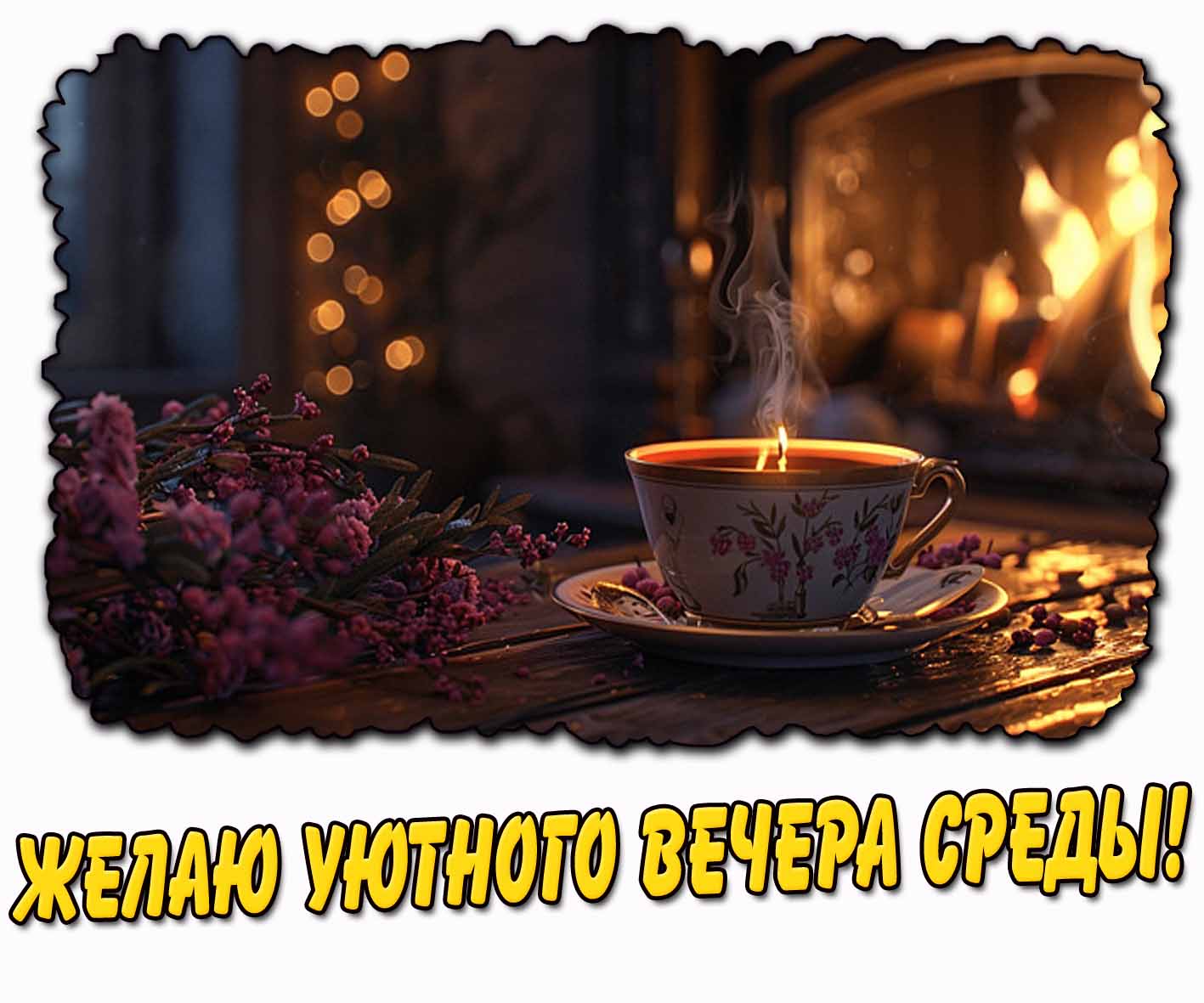 Желаю уютного вечера среды! - открытка с чаем