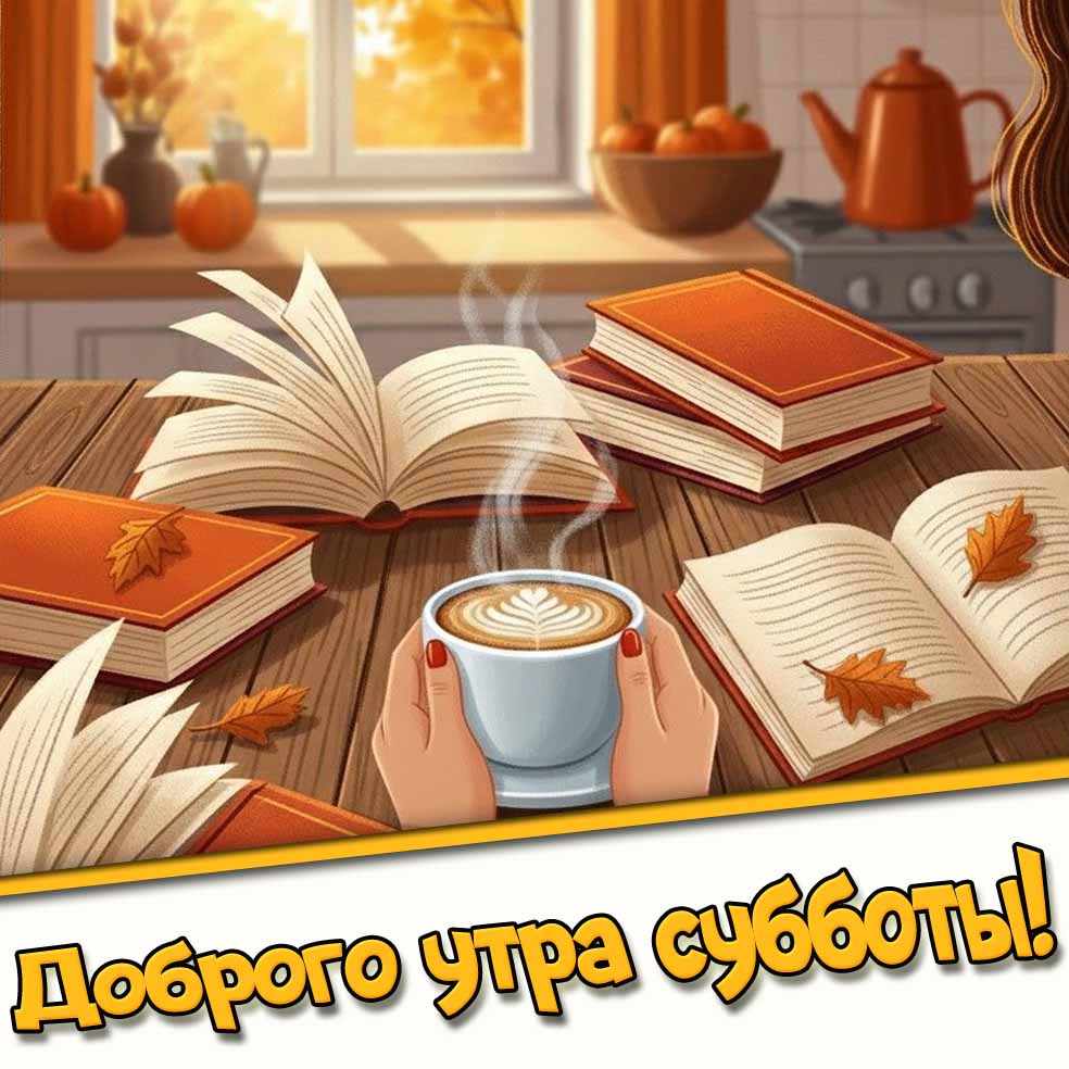 Доброго утра субботы! - картинка с кофе в осеннем антураже