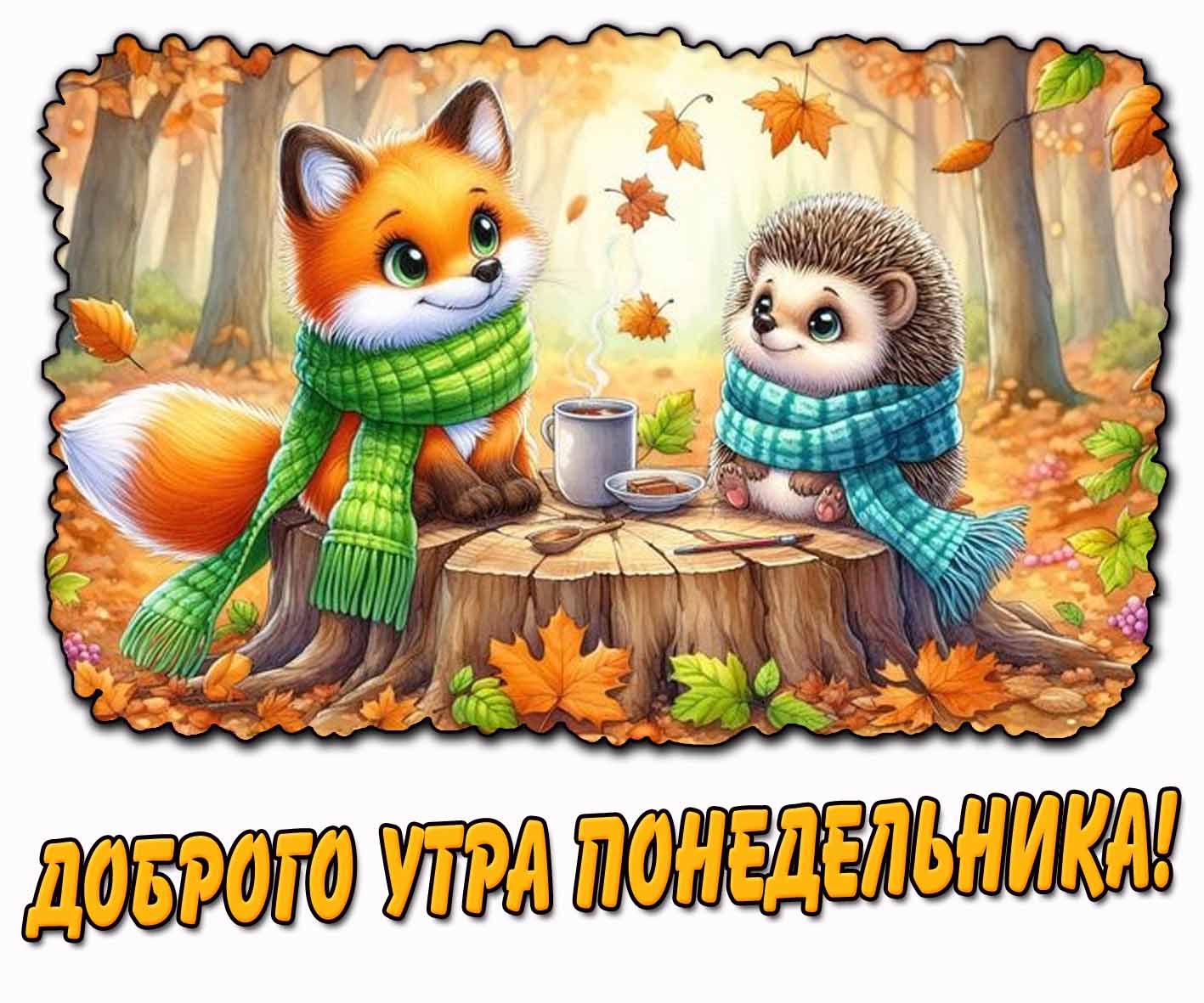 Доброго утра понедельника! - мультяшная осенняя картинка для детей