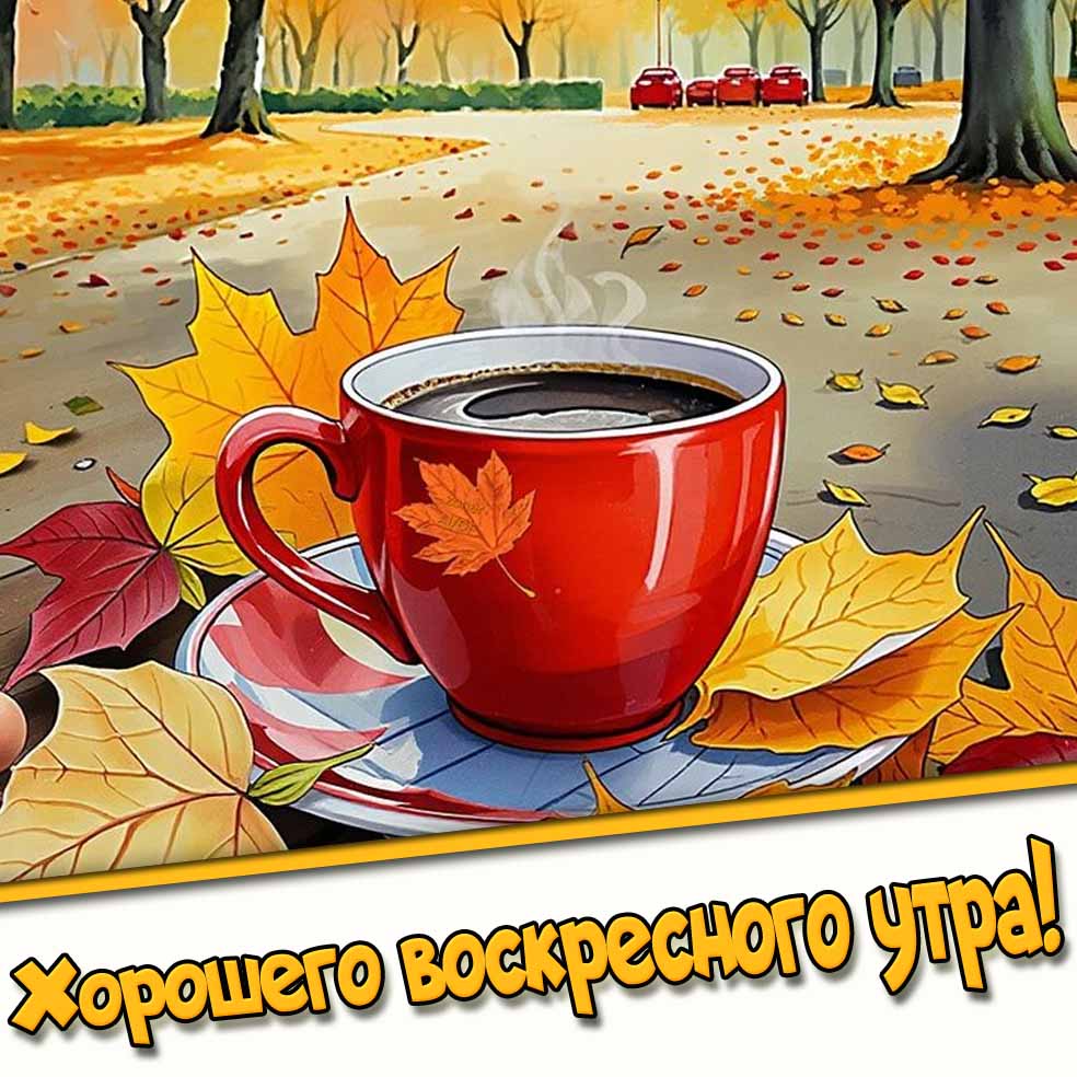 Хорошего воскресного утра! - осенняя открытка с кофе