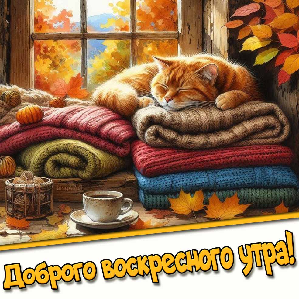 Доброго воскресного утра! - осенняя картинка с котом