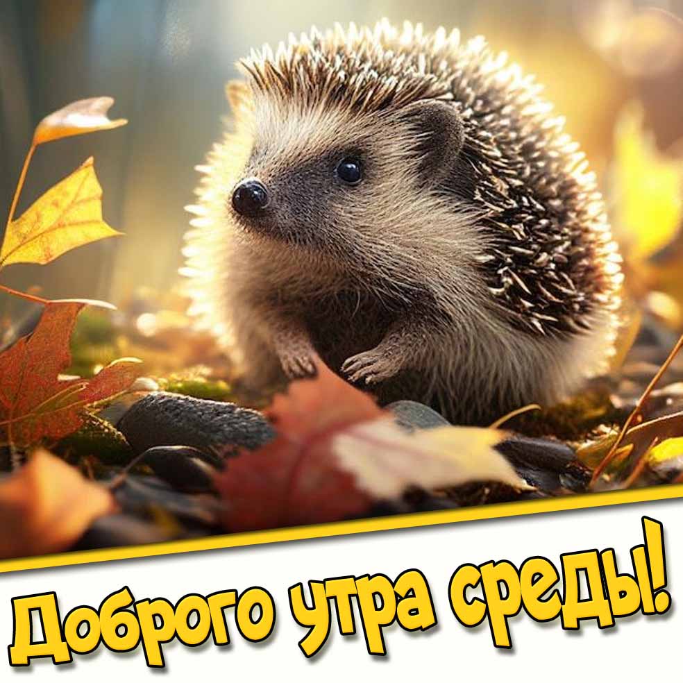 Доброго утра среды! - осенняя открытка с ёжиком