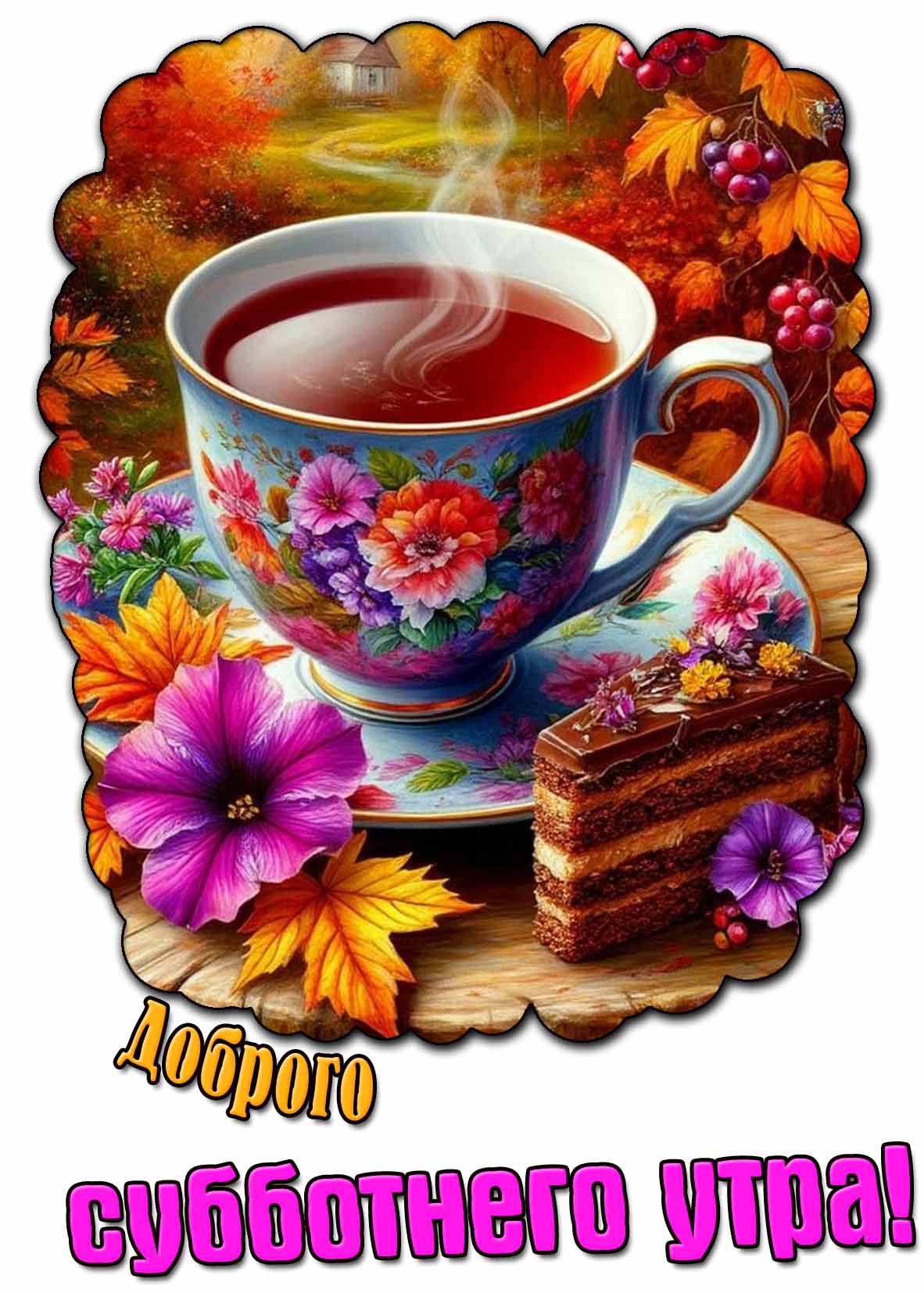 Красивая осенняя открытка доброго субботнего утра