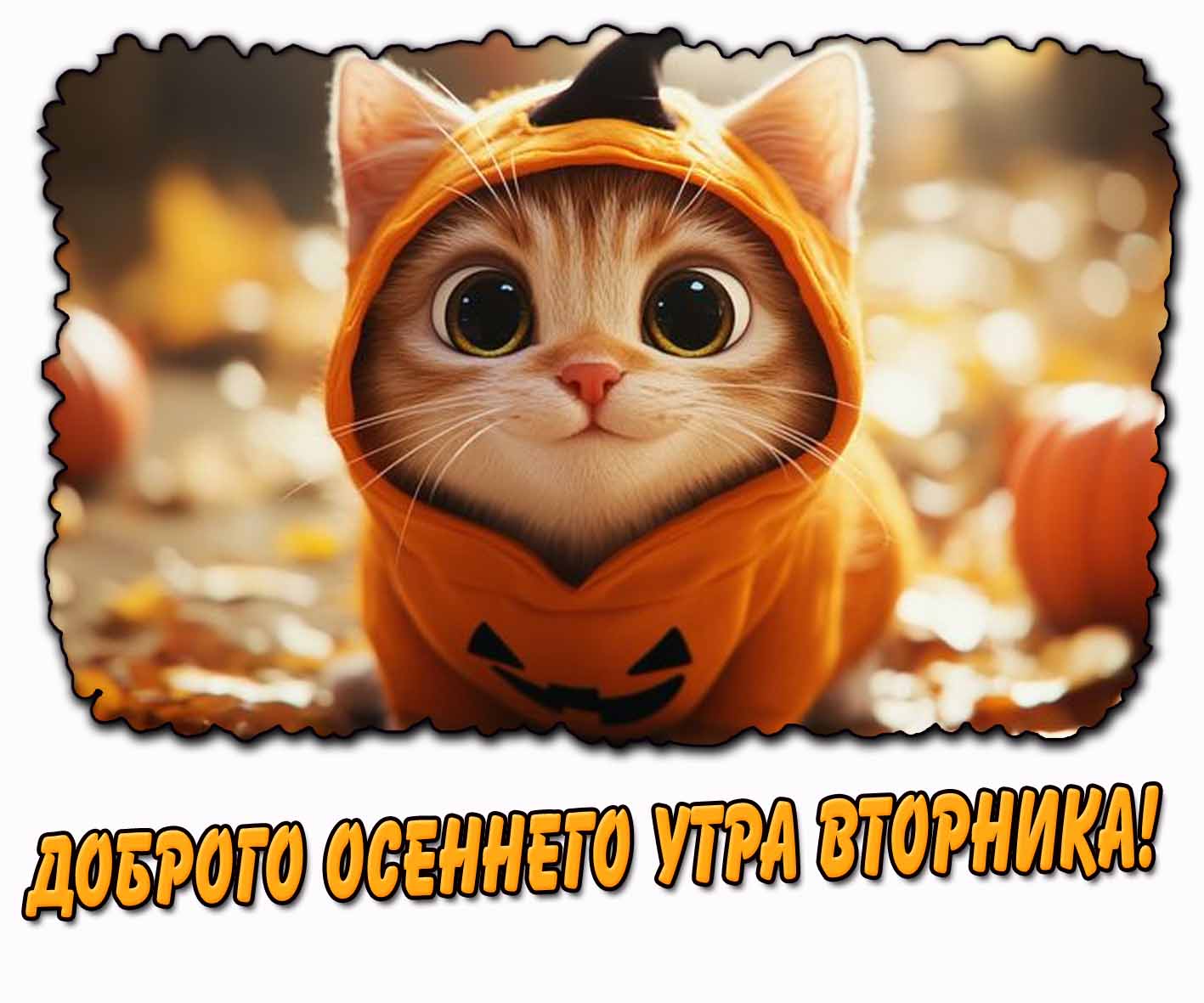 Доброго осеннего утра вторника! - открытка с котом