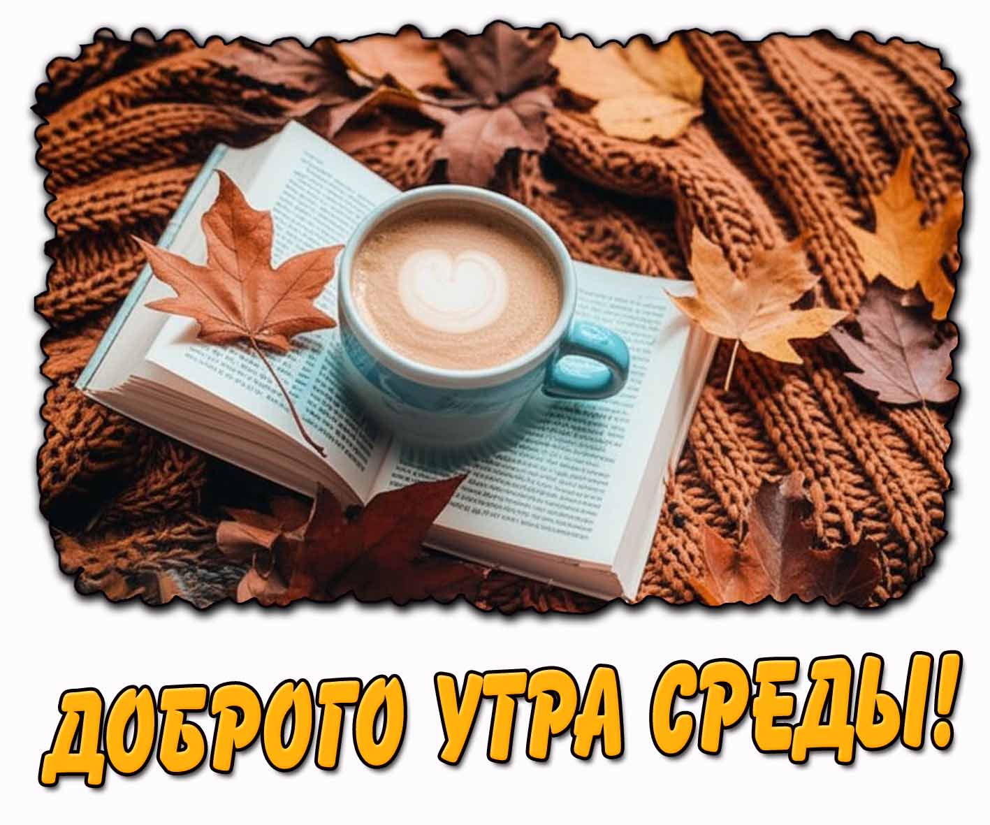 Доброго утра среды! - осенняя открытка с кофе