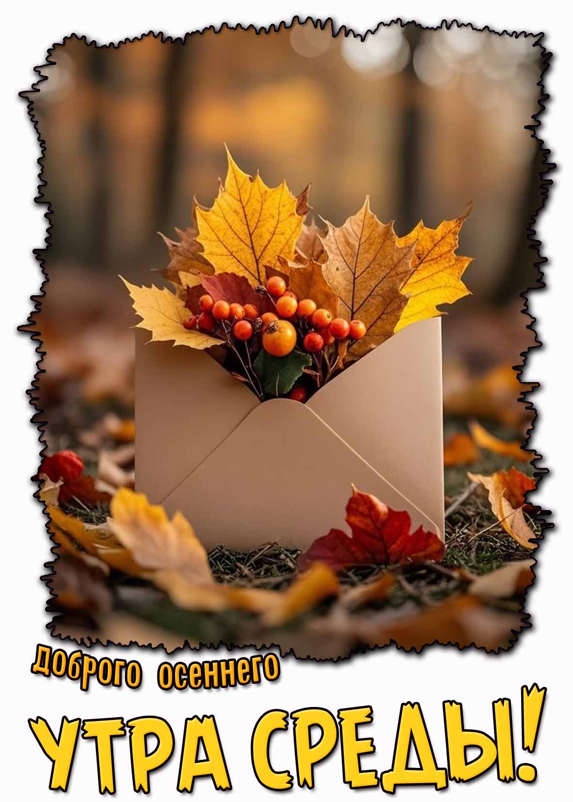 Красивая открытка доброго осеннего утра среды