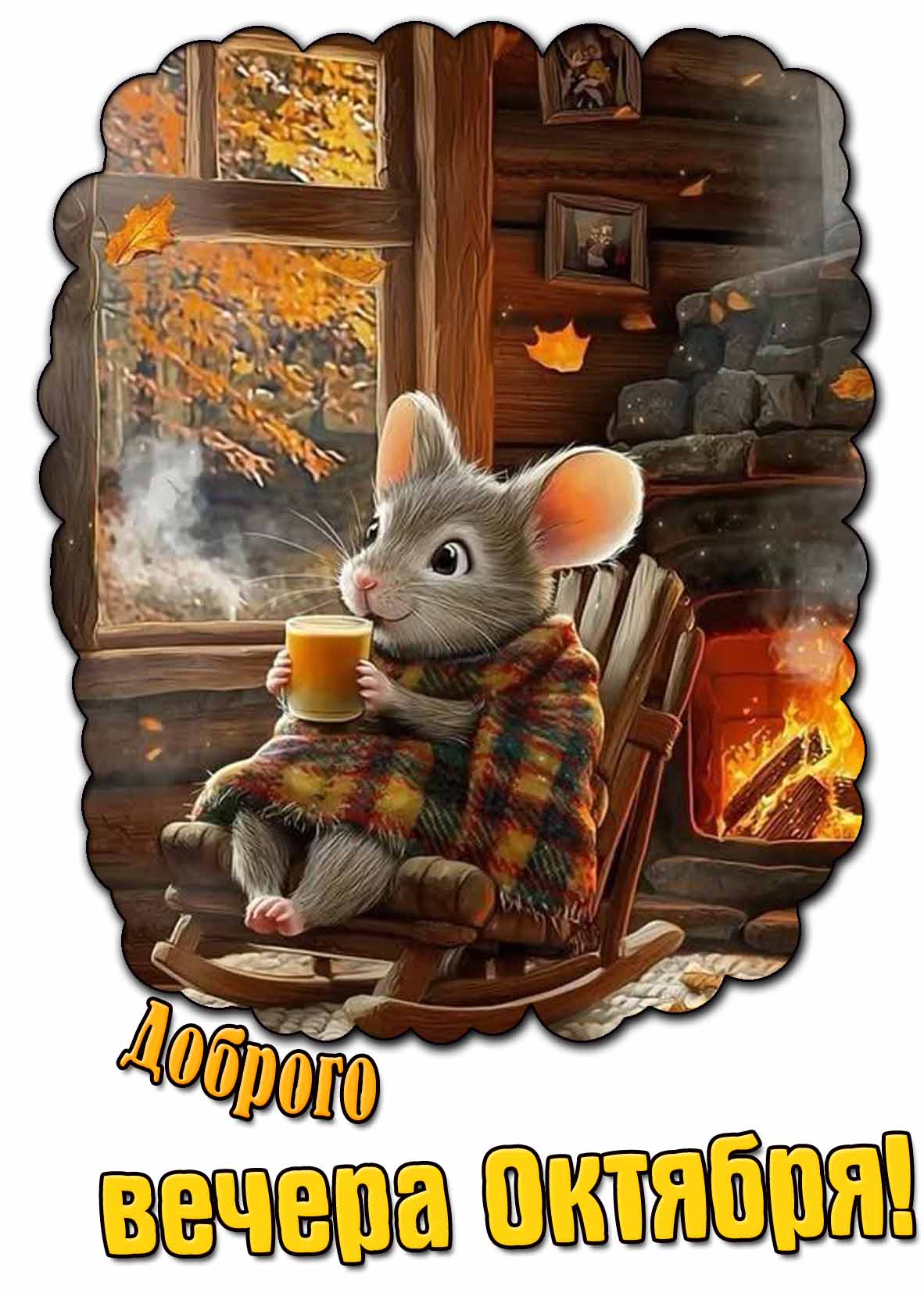 Прикольная открытка доброго вечера октября