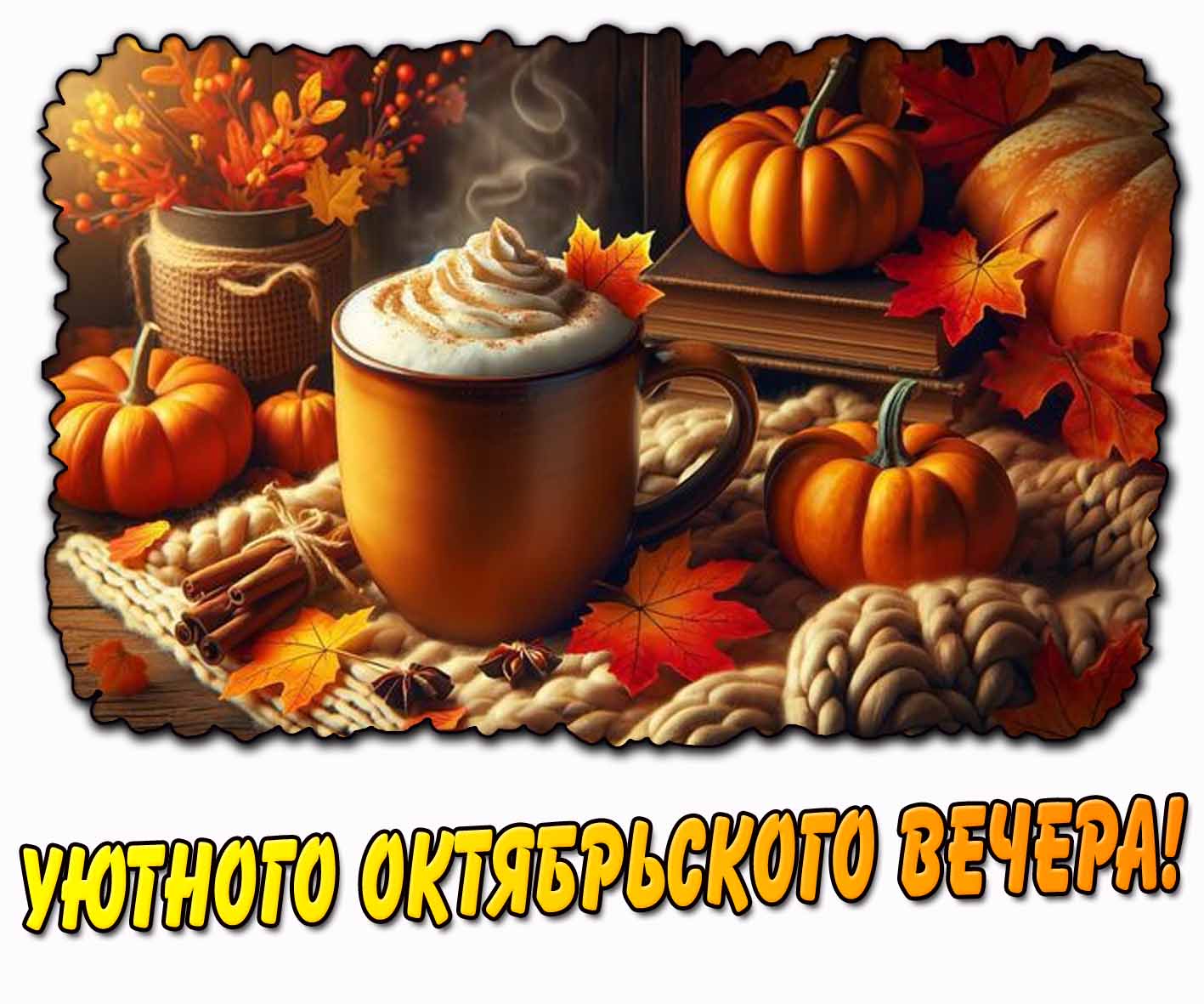 Уютного октябрьского вечера! - открытка с тыквами